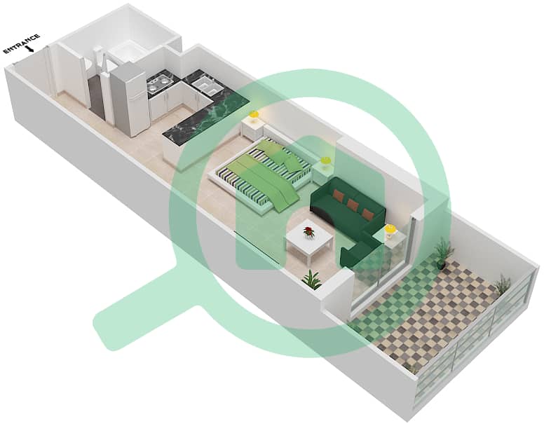 المخططات الطابقية لتصميم النموذج / الوحدة H/8 FLOOR 1 شقة استوديو - ارتستيك هايتس interactive3D