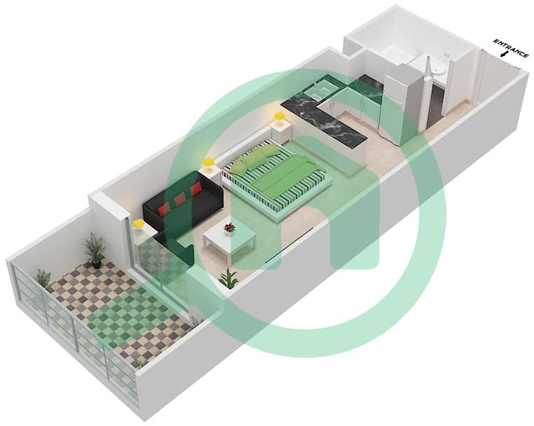 艺术塔楼 - 单身公寓类型／单位I/9 FLOOR 1戶型图 interactive3D