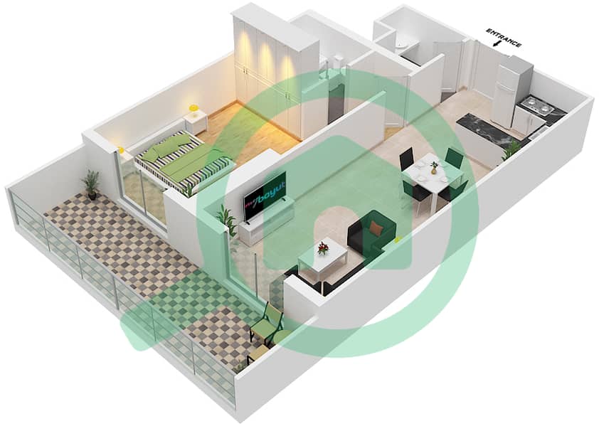 Артистик Хайтс - Апартамент 1 Спальня планировка Тип/мера J/10 FLOOR 1 interactive3D