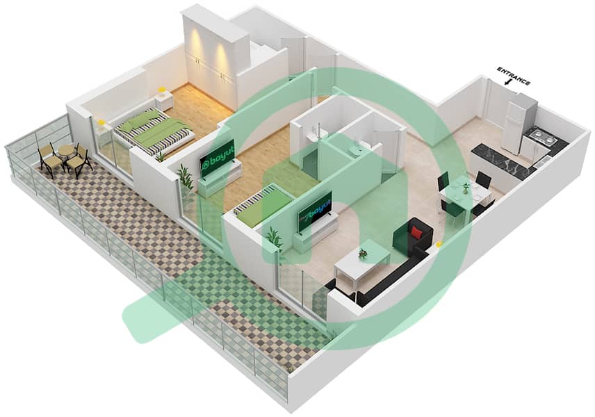 Артистик Хайтс - Апартамент 2 Cпальни планировка Тип/мера K/11 FLOOR 1 interactive3D