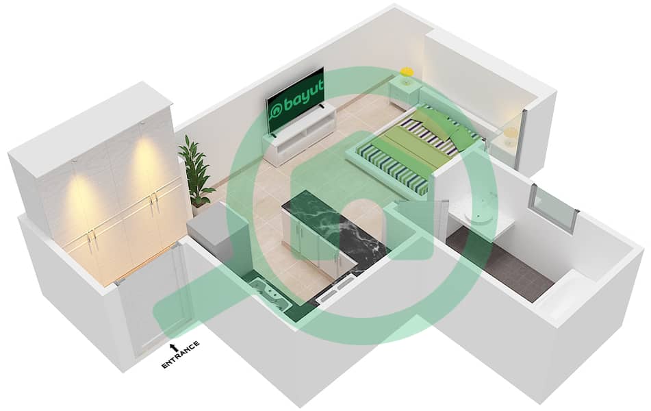 المخططات الطابقية لتصميم النموذج / الوحدة L/12 FLOOR 1 شقة استوديو - ارتستيك هايتس interactive3D