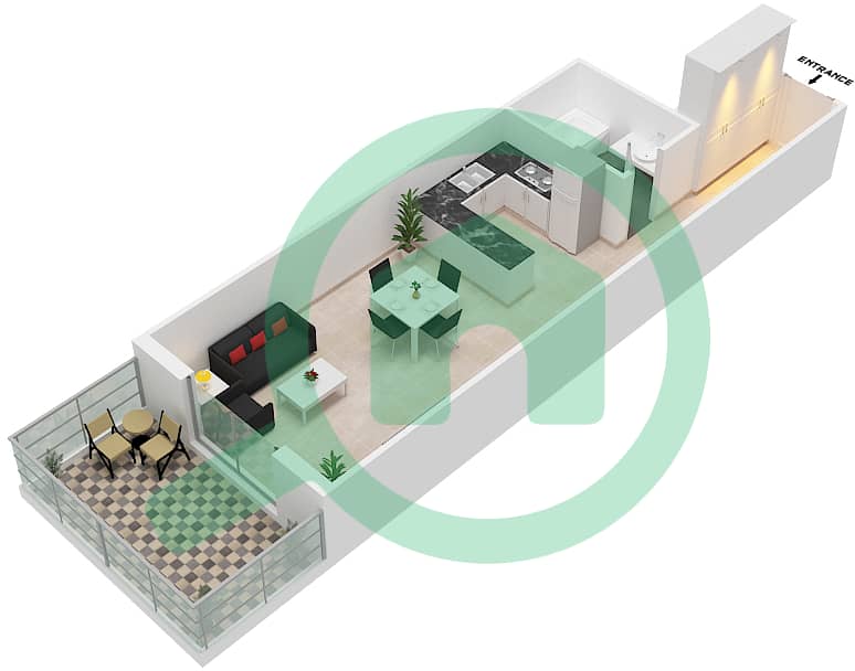 Артистик Хайтс - Апартамент Студия планировка Тип/мера D/4 FLOOR 2-16 interactive3D
