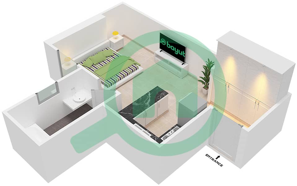 艺术塔楼 - 单身公寓类型／单位G/7 FLOOR 2-16戶型图 interactive3D