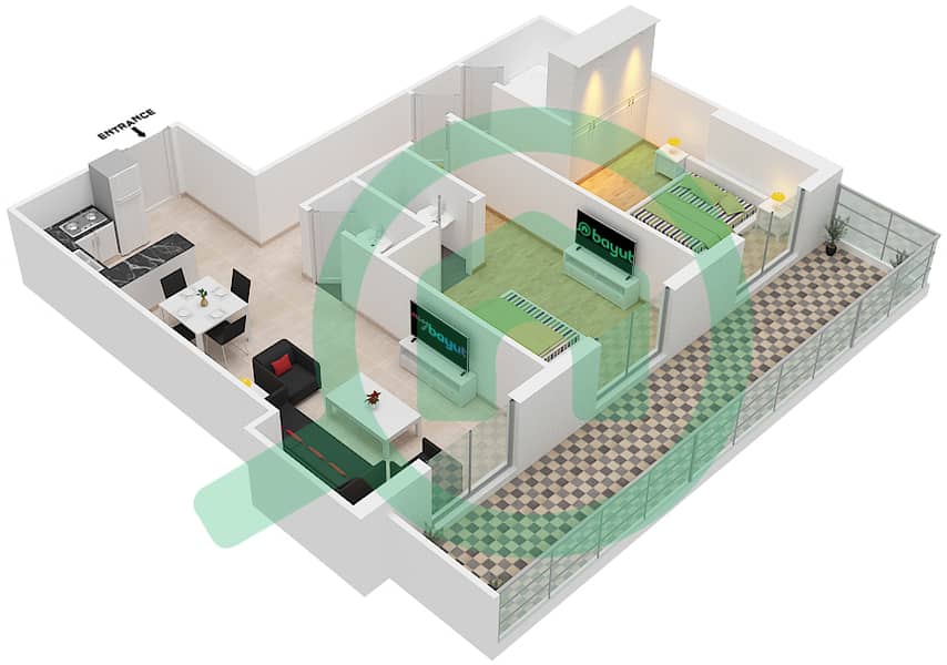 المخططات الطابقية لتصميم النموذج / الوحدة H/8 FLOOR 2-16 شقة 2 غرفة نوم - ارتستيك هايتس interactive3D