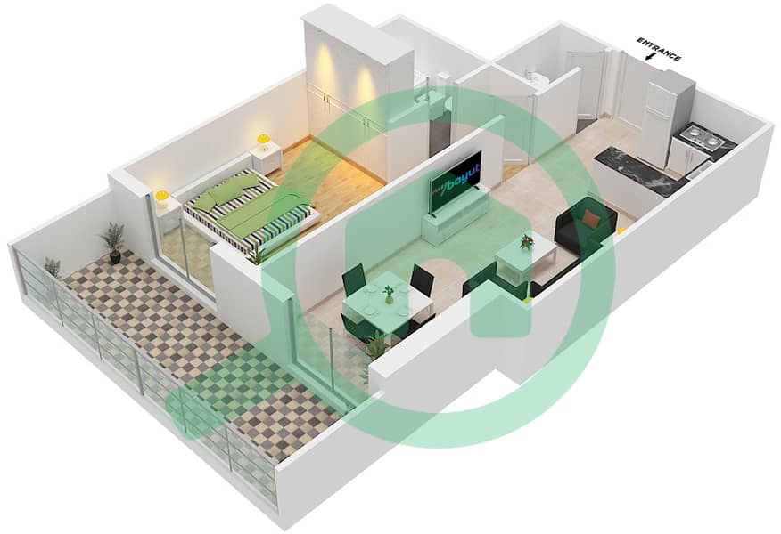 المخططات الطابقية لتصميم النموذج / الوحدة I/9 FLOOR 2-16 شقة 1 غرفة نوم - ارتستيك هايتس interactive3D