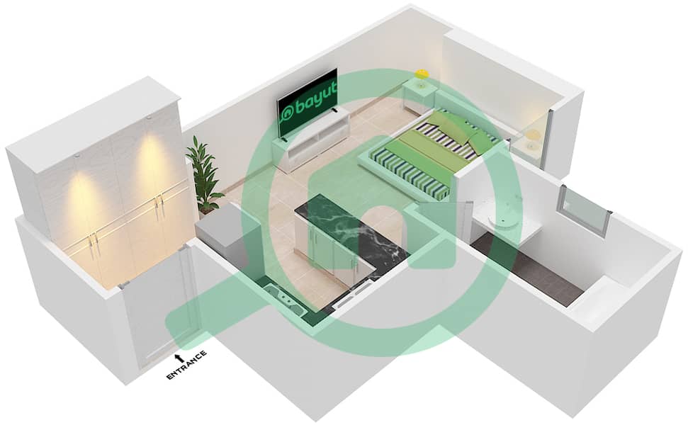 艺术塔楼 - 单身公寓类型／单位N/14 FLOOR 2-16戶型图 interactive3D