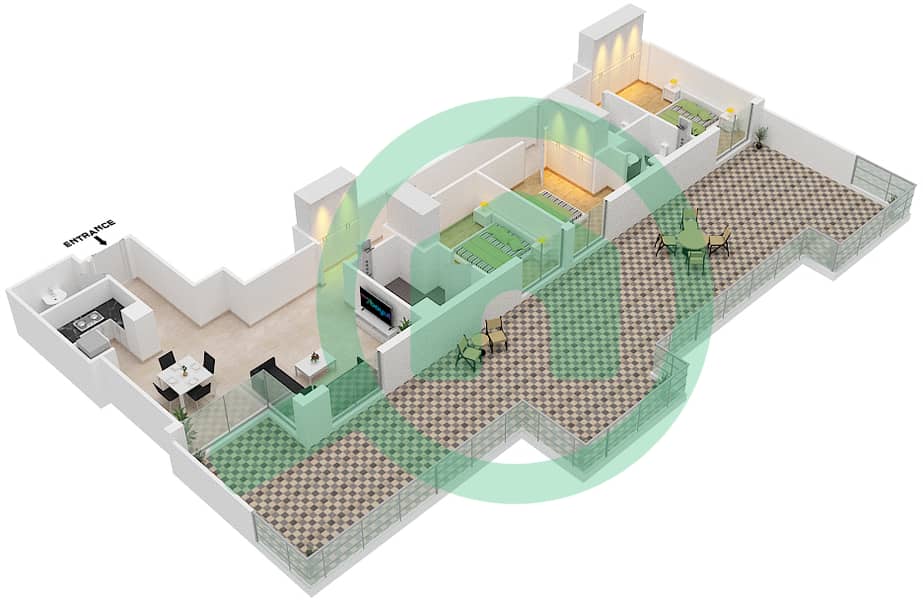المخططات الطابقية لتصميم النموذج / الوحدة B/1 FLOOR 17 شقة 3 غرف نوم - ارتستيك هايتس interactive3D