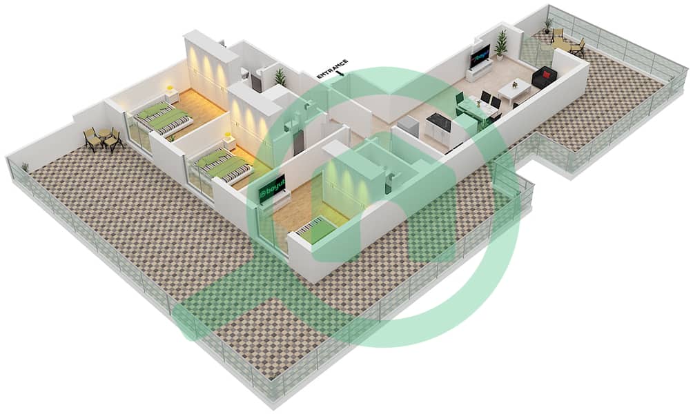 艺术塔楼 - 3 卧室公寓类型／单位C/2 FLOOR 17戶型图 interactive3D