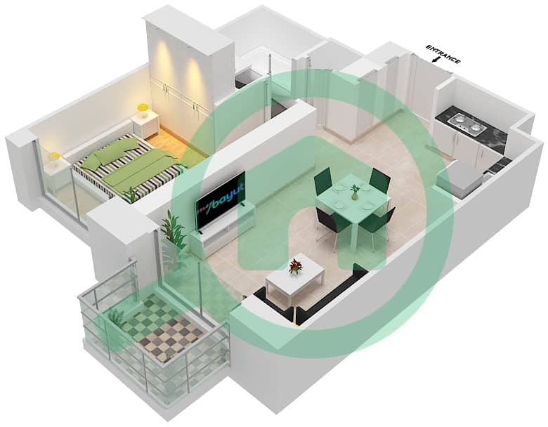 Creek Palace - 1 Bedroom Apartment Unit 9 FLOOR 2-19,21-33 Floor plan interactive3D