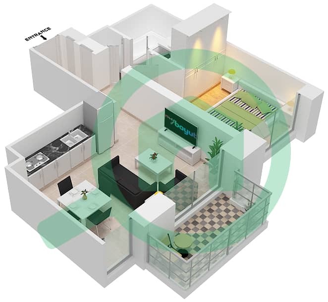 溪谷宫殿 - 1 卧室公寓单位10 FLOOR 2-19,21-33戶型图 interactive3D