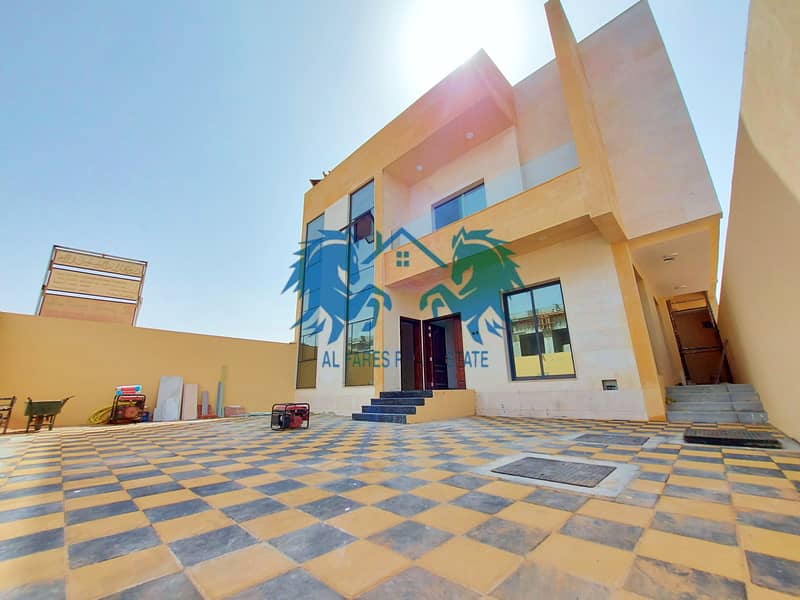 Selling a new modern villa without down payment on the street in the Al Yasmeen area in Ajman with the possibility of bank financing, cash or housing