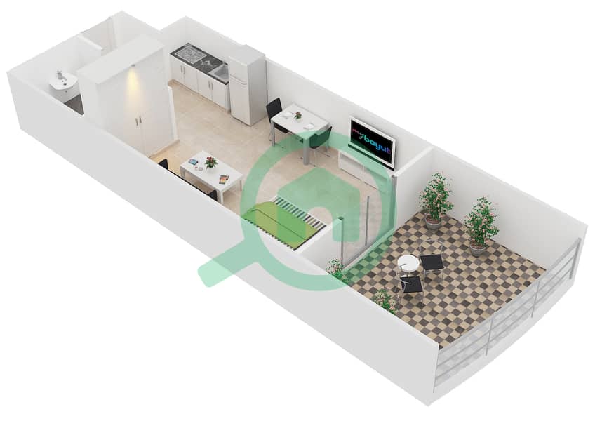 赫拉塔 - 单身公寓类型A-6,7,17,18戶型图 interactive3D