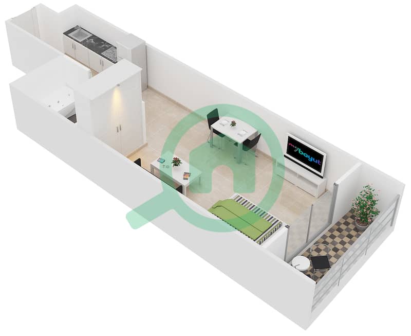 Hera Tower - Studio Apartment Type B-14 Floor plan interactive3D