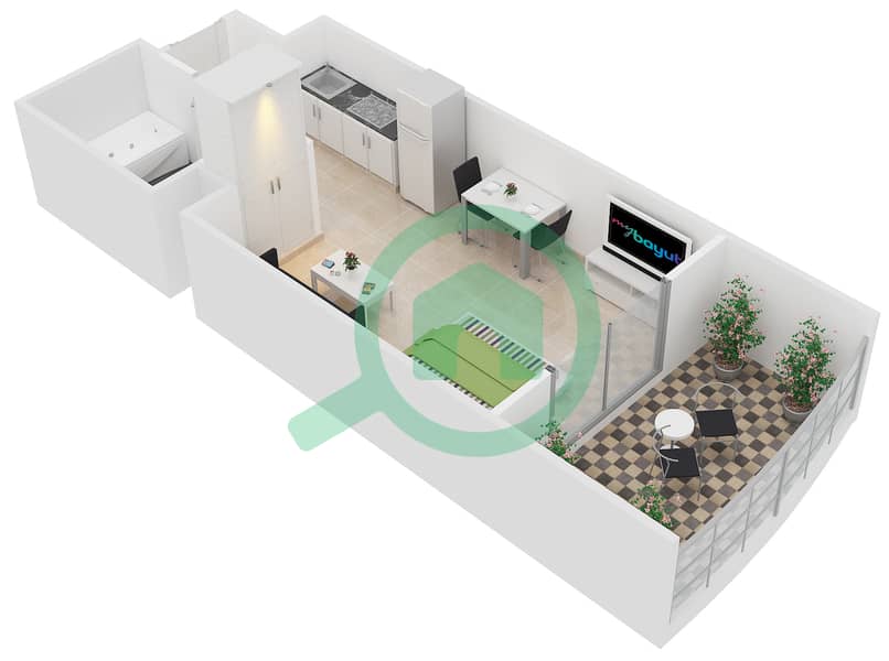 Хера Тауэр - Апартамент Студия планировка Тип C-3,21 interactive3D