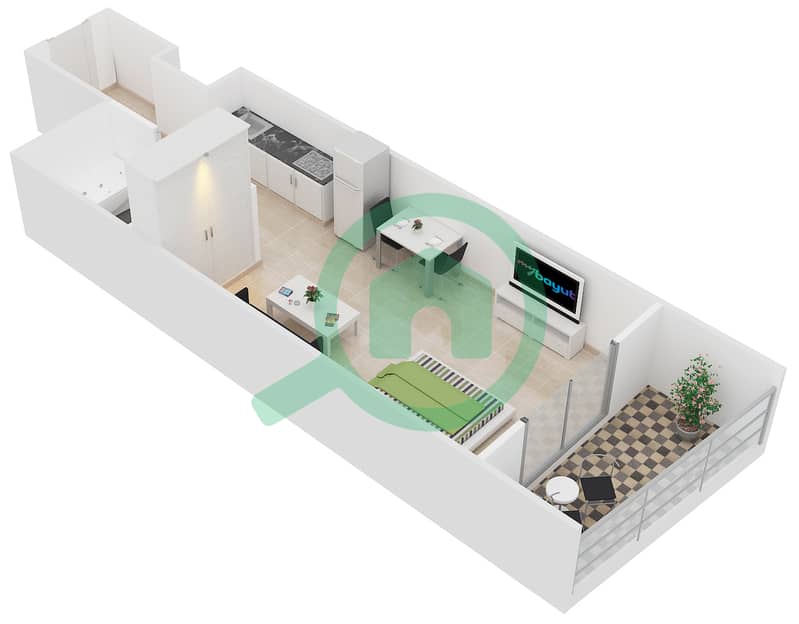 Hera Tower - Studio Apartment Type D - 9 Floor plan interactive3D