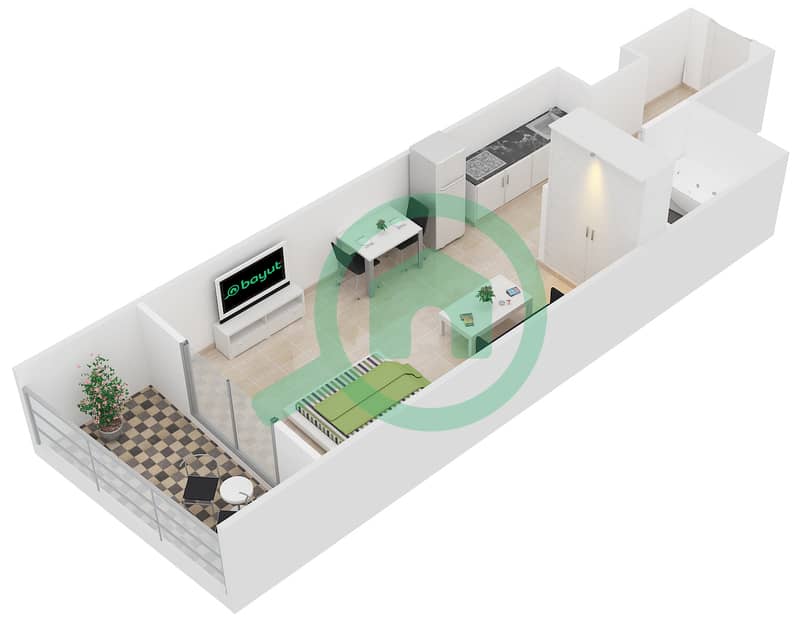 赫拉塔 - 单身公寓类型E-15戶型图 interactive3D