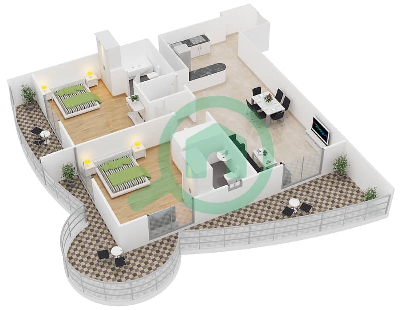 Hera Tower - 2 Bedroom Apartment Type A-8,16 Floor plan interactive3D