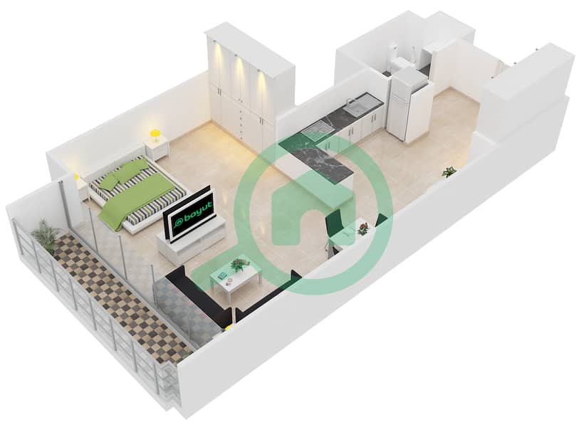 Shamal Residences - Studio Apartment Type H FLOOR 1-3 Floor plan Floor 1-3 interactive3D
