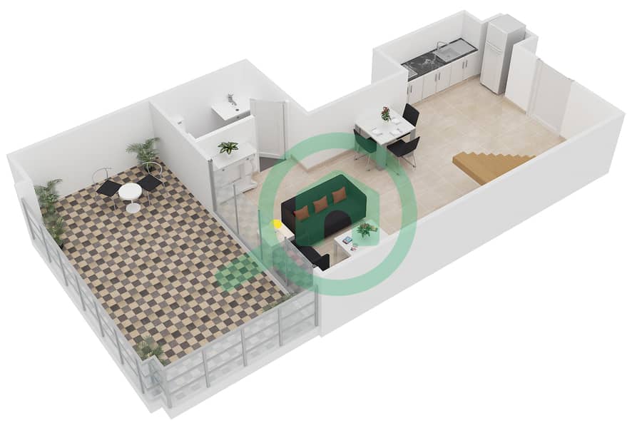 沙玛尔公寓 - 1 卧室公寓类型LOFT H戶型图 Lower Floor interactive3D