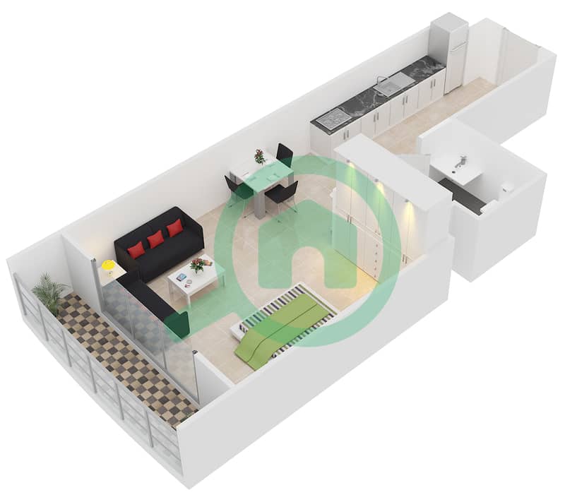 Shamal Residences - Studio Apartment Type G FLOOR 1-3 Floor plan Floor 1-3 interactive3D