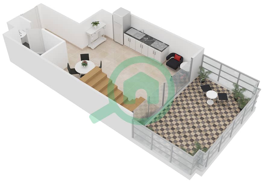 Шамал Резиденсис - Апартамент 1 Спальня планировка Тип LOFT G Lower Floor interactive3D