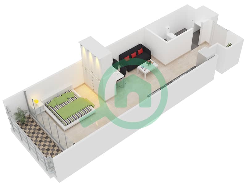 المخططات الطابقية لتصميم النموذج F FLOOR 1-3 شقة استوديو - شمال ريزيدينس Floor 1-3 interactive3D