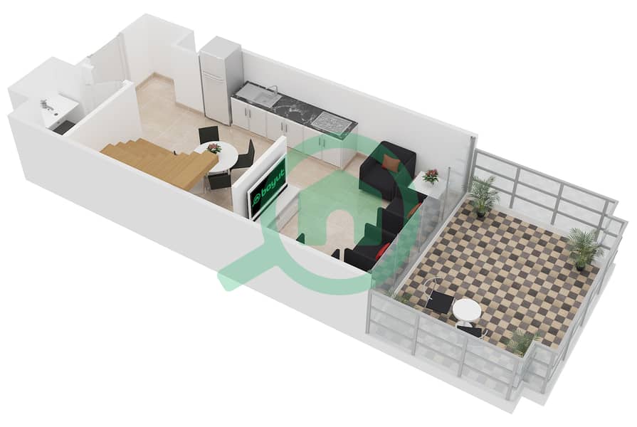المخططات الطابقية لتصميم النموذج LOFT F شقة 1 غرفة نوم - شمال ريزيدينس Lower Floor interactive3D