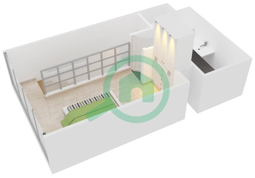 المخططات الطابقية لتصميم النموذج LOFT F شقة 1 غرفة نوم - شمال ريزيدينس Upper Floor interactive3D