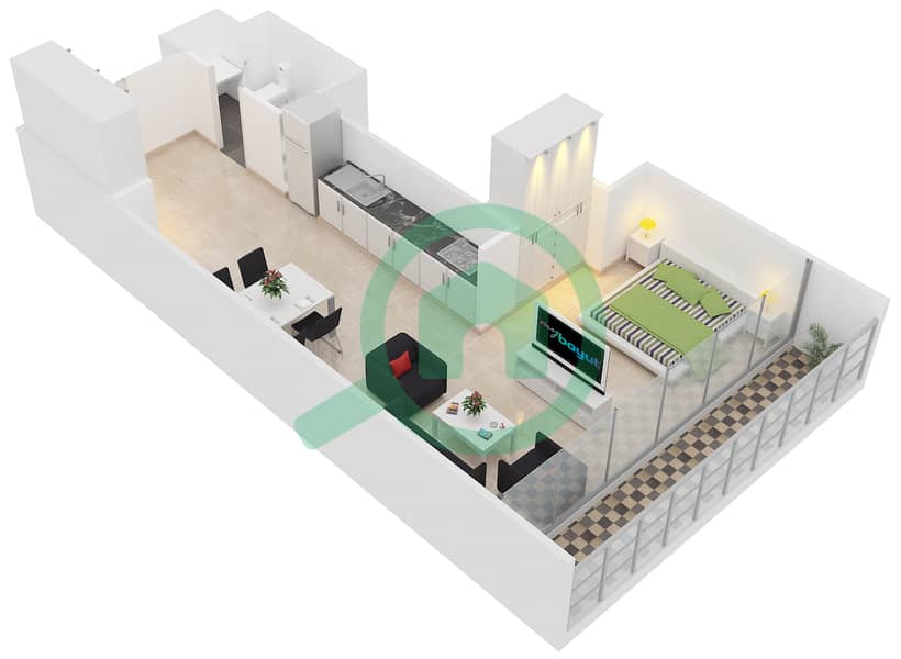 Shamal Residences - Studio Apartment Type E FLOOR 1-3 Floor plan Floor 1-3 interactive3D