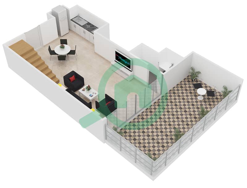 沙玛尔公寓 - 1 卧室公寓类型LOFT E戶型图 Lower Floor interactive3D