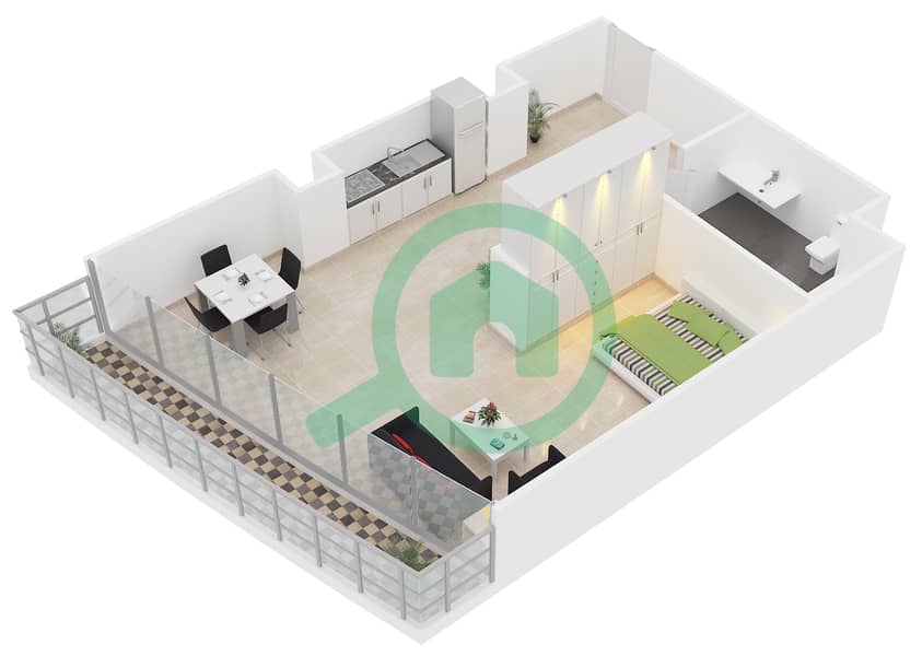 沙玛尔公寓 - 单身公寓类型D FLOOR 1-3戶型图 Floor 1-3 interactive3D