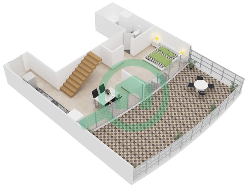 Shamal Residences - 2 Bedroom Apartment Type LOFT C Floor plan Lower Floor interactive3D