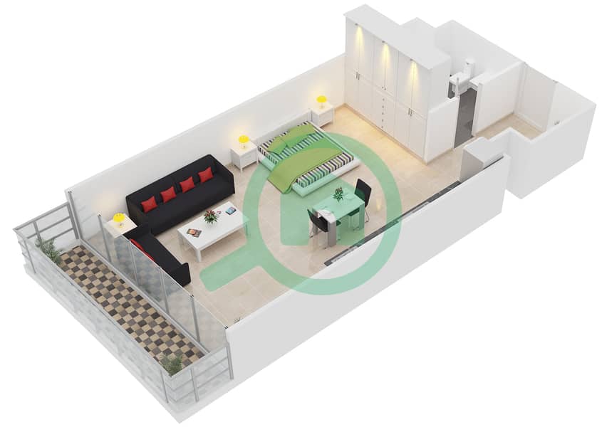 المخططات الطابقية لتصميم النموذج B FLOOR 1-3 شقة استوديو - شمال ريزيدينس Floor 1-3 interactive3D