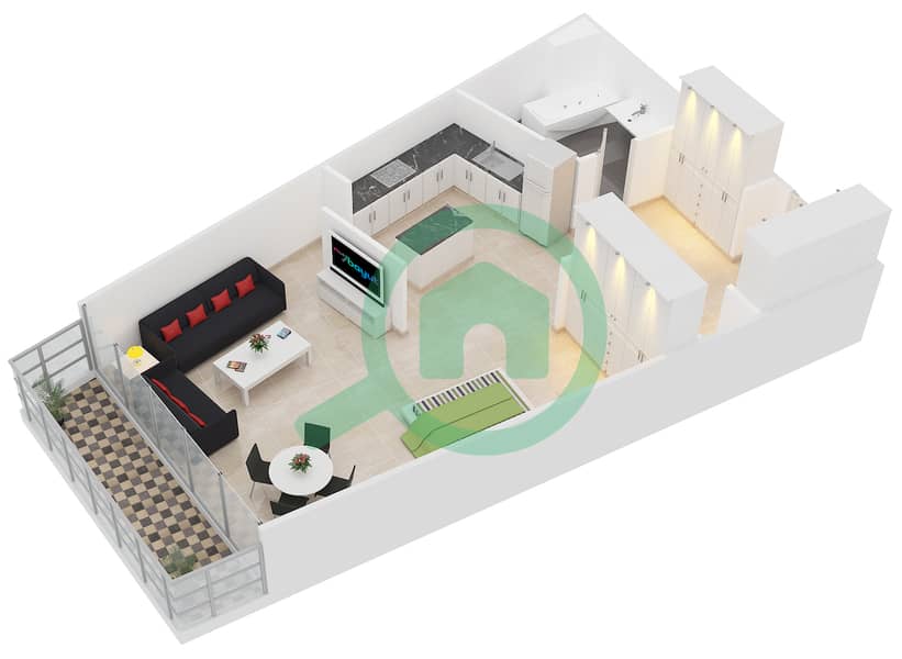 المخططات الطابقية لتصميم النموذج A FLOOR 1-3 شقة استوديو - شمال ريزيدينس Floor 1-3 interactive3D