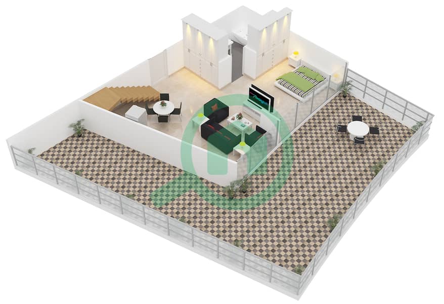 المخططات الطابقية لتصميم النموذج LOFT A شقة 2 غرفة نوم - شمال ريزيدينس Lower Floor interactive3D