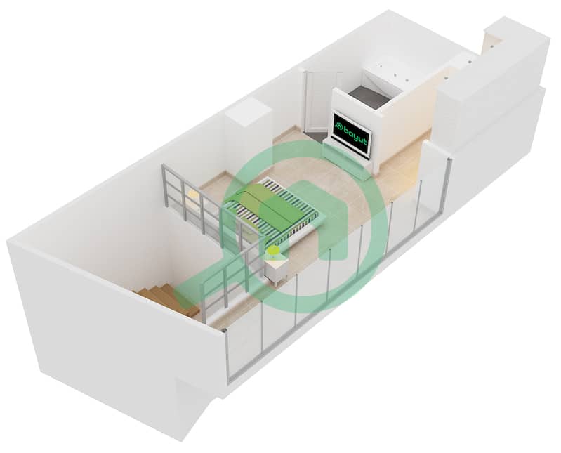 المخططات الطابقية لتصميم النموذج LOFT A شقة 2 غرفة نوم - شمال ريزيدينس Upper Floor interactive3D