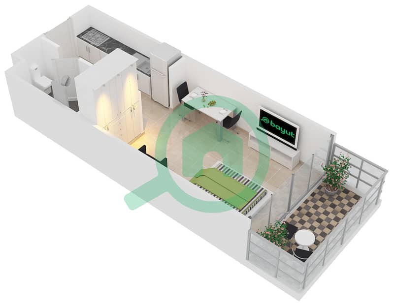 Блум Хайтс - Апартамент Студия планировка Тип A TOWER A interactive3D