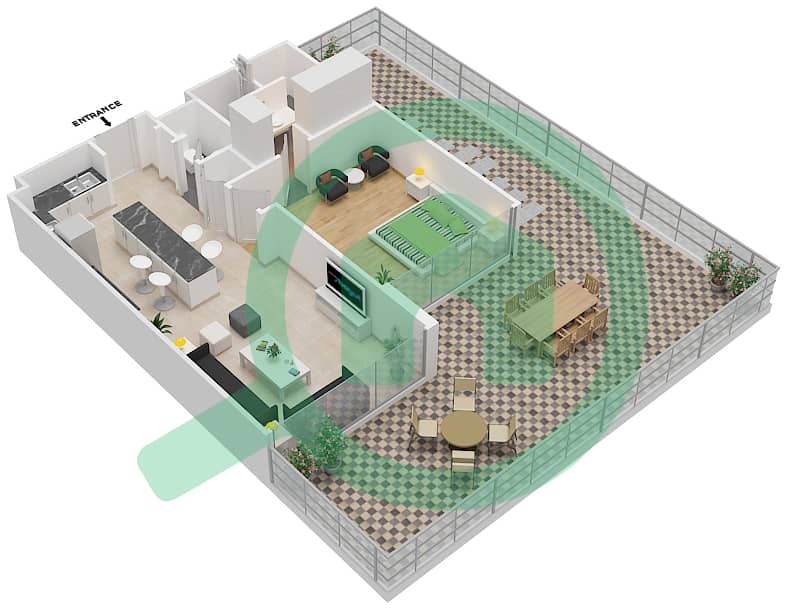 المخططات الطابقية لتصميم النموذج C2 شقة 1 غرفة نوم - سيجنتشر ليفينج interactive3D