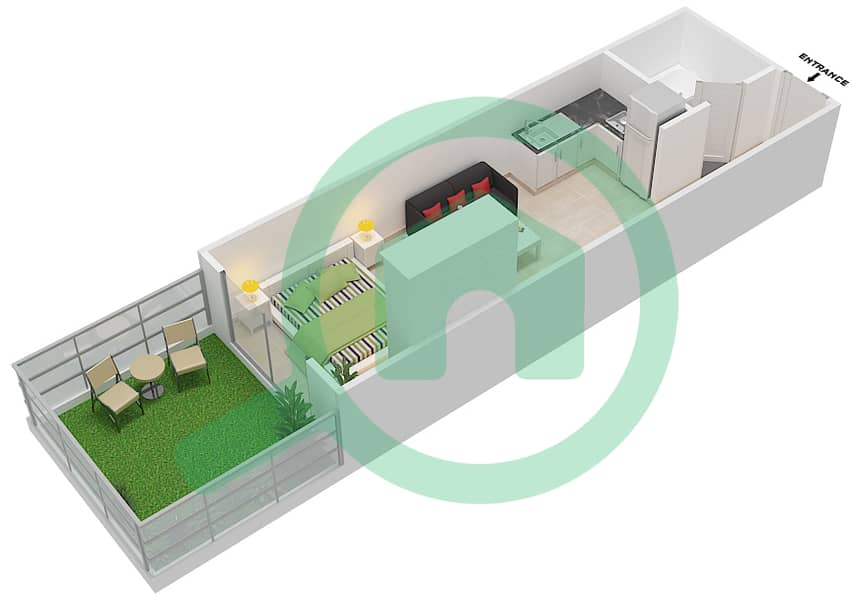 المخططات الطابقية لتصميم النموذج ST01 شقة استوديو - بلازو هايتس interactive3D