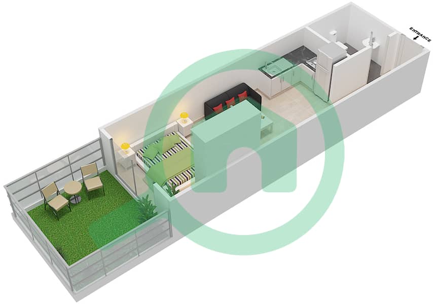 المخططات الطابقية لتصميم النموذج ST02 شقة استوديو - بلازو هايتس interactive3D