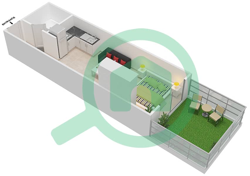 المخططات الطابقية لتصميم النموذج ST03 شقة استوديو - بلازو هايتس interactive3D