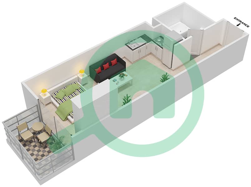 المخططات الطابقية لتصميم النموذج ST05 شقة استوديو - بلازو هايتس interactive3D