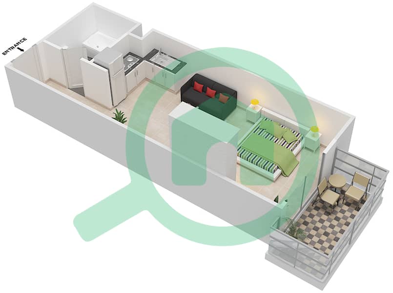 المخططات الطابقية لتصميم النموذج ST06 شقة استوديو - بلازو هايتس interactive3D