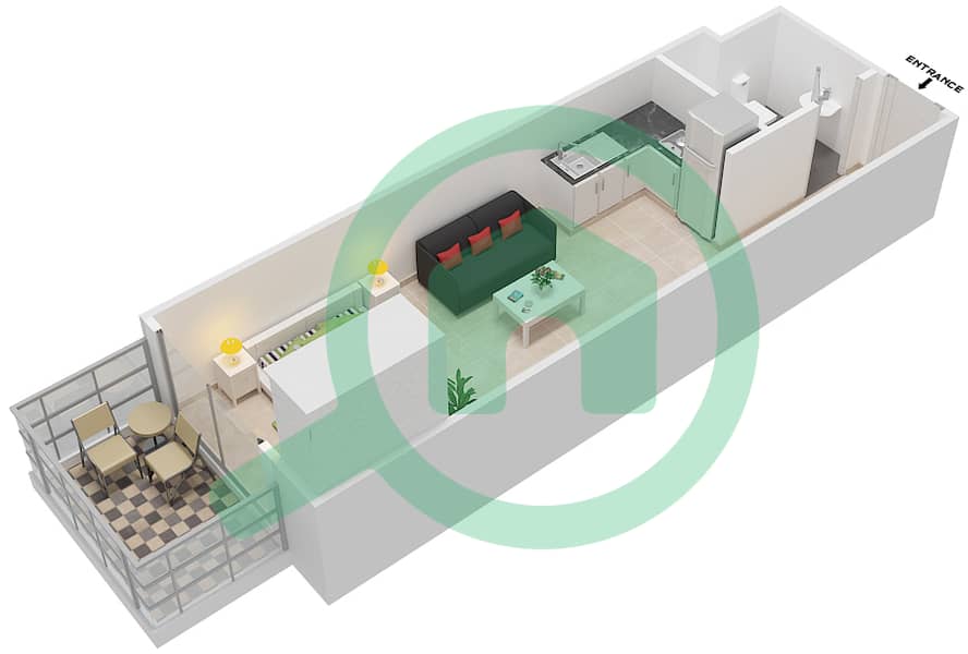Плаззо Хайтс - Апартамент Студия планировка Тип ST07 interactive3D