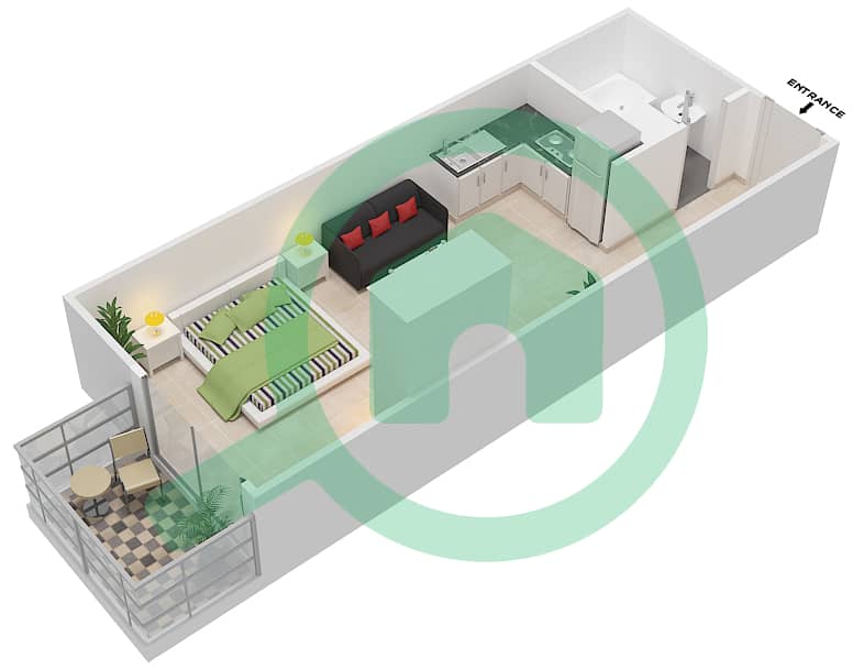 المخططات الطابقية لتصميم النموذج ST08 شقة استوديو - بلازو هايتس interactive3D