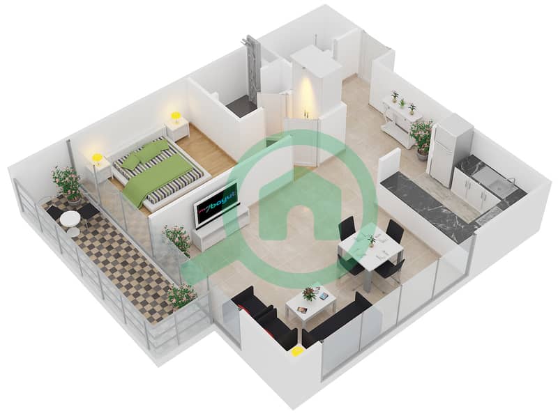 Блум Хайтс - Апартамент 1 Спальня планировка Тип A TOWER A interactive3D