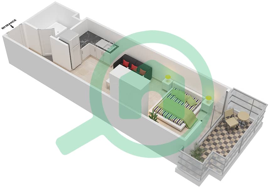المخططات الطابقية لتصميم النموذج ST09 شقة استوديو - بلازو هايتس interactive3D