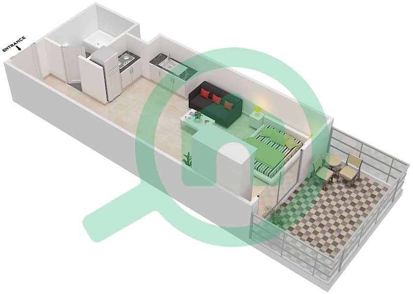 المخططات الطابقية لتصميم النموذج ST10 شقة استوديو - بلازو هايتس interactive3D
