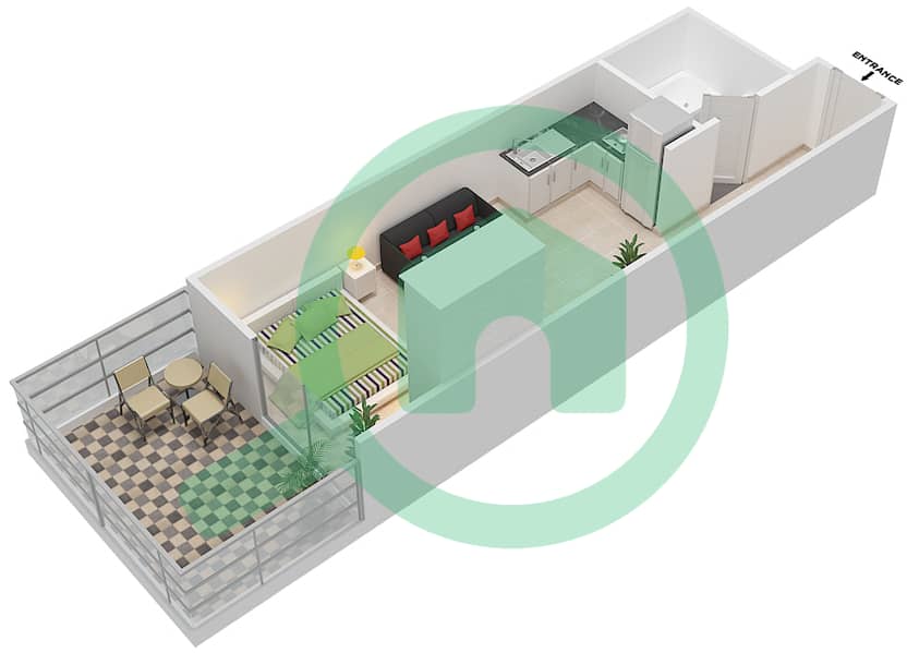 Плаззо Хайтс - Апартамент Студия планировка Тип ST11 interactive3D