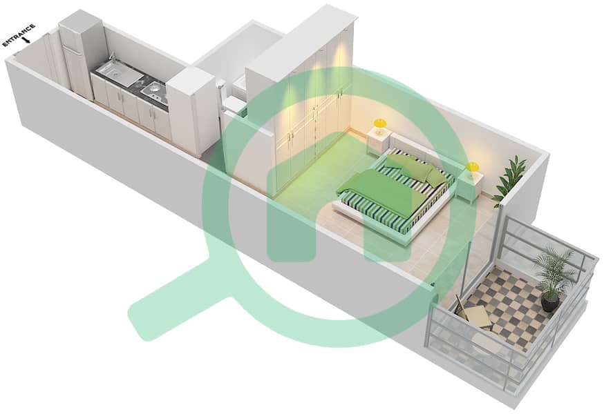 Плаззо Хайтс - Апартамент Студия планировка Тип ST13 interactive3D